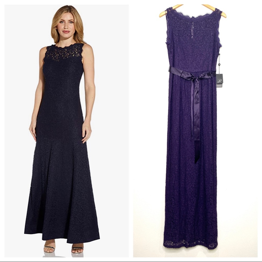 NWT Adrianna Papell Sleeveless Lace Gown Purple